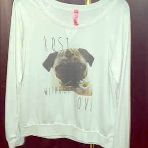 Cute pug sweatshirt! Lightweight cream.
